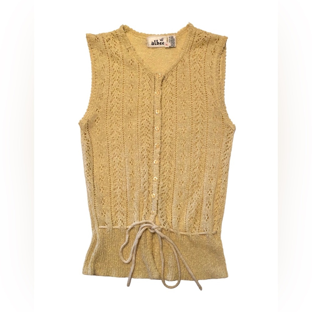 VINTAGE Cream Button-Up Light Knit Sleeveless Top. Size M. Summer Picnic!